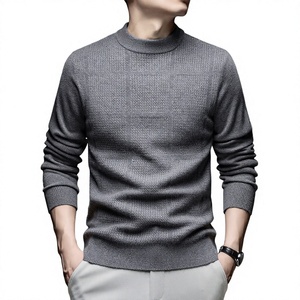 Pull en maille à col rond pour homme, coupe ajustée, couleur unie, manches longues, décontracté, pour l'automne, anti-boulochage, gris - Product Image 1