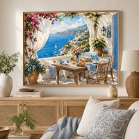 Kit de peinture par numéros A-179 DIY Terrasse méditerranéenne en bord de mer, toile murale vue sur l'océan, décoration intérieure pour adultes