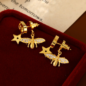 WAH MEI Orecchini a Perno da <span class=keywords><strong>Donna</strong></span> con <span class=keywords><strong>Ape</strong></span> e Stella, con Zirconi, Placcati in Oro, in Ottone e Argento 925 - Gioielli per Matrimoni e Anniversari - Product Image 3