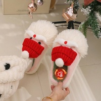Chaussons d'hiver doux et épais en peluche avec semelle en PVC antidérapante, motif Père Noël mignon, pour usage intérieur