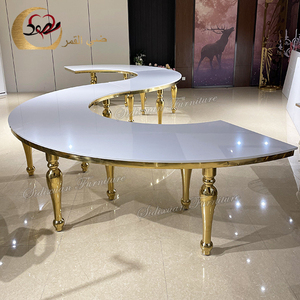Đám Cưới Bữa Ăn Tối Vàng Kim Loại Khung Trắng <span class=keywords><strong>MDF</strong></span> Top Serpentine Bảng Với Ghế - Product Image 1