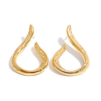 Boucles d'oreilles JINYOU 8717 modernes en acier inoxydable plaqué or PVD, forme abstraite goutte d'eau, géométriques, style statement.