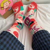 Chaussettes en coton à motifs originaux et mignons, chaussettes mi-mollet colorées à la mode pour femmes