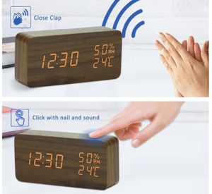 Emaf Phòng Ngủ Nhà Điện Trang Trí Nội Thất MDF USB Powered Nhiệt Kế Di Động Độ Ẩm Im Lặng Bàn Bàn Bằng Gỗ Kỹ Thuật Số LED Đồng Hồ Báo Thức - Product Image 4