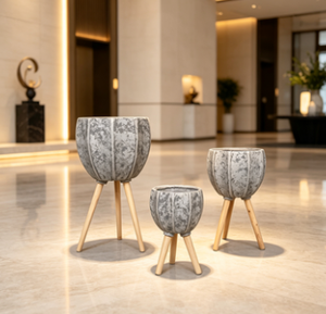 Modern Vertical Fluted <b>Pumpkin</b> Standing Planter Weather Resistant Decorative Cement Plant Pot for Home Hotel - Product Image 2