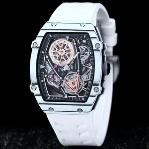 High-quality RM Style Red Carbon Fiber <b>Skeleton</b> <b>Automatic</b> <b>Watch</b> With Rubber Strap - Product Image 6