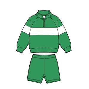 Nouvel Arrivage Ensemble de Survêtement Color Block pour Petites Filles : Sweat-shirt Demi-Zip et Short à Taille Élastique - Product Image 5