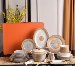 Juego de Vajilla de Porcelana de Lujo de 58 Piezas, Platos de Cerámica Estilo Occidental para Restaurante, Cafetería, Regalos al por Mayor - Product Image 1