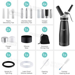 <span class=keywords><strong>Siphon</strong></span> à crème en aluminium de 500 ml (1 pinte) avec bord en silicone, distributeur de crème pour les mains avec embouts en plastique - Product Image 2