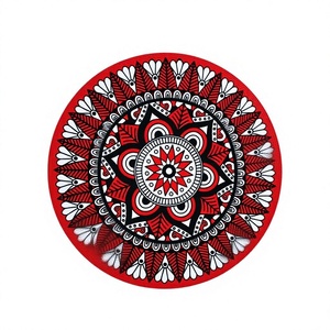 2026 Model <b>Round</b> Bohemian Jute Area <b>Rug</b> with Non-Slip Rubber Backing for Living Room Home Decor in Teal and <b>White</b> Pattern - Product Image 3