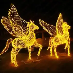 Festival Natal kustom dekorasi cahaya luar ruangan ukuran besar 3D LED kereta kuda Motof Light patung