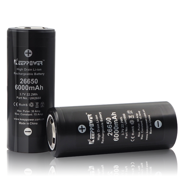 Keeppower 26650 6000mAh 3.7V Li-ion Rechargeable Battery 15A Discharge High Capacity, Long Cycle Life for Flashlights/Power Tool