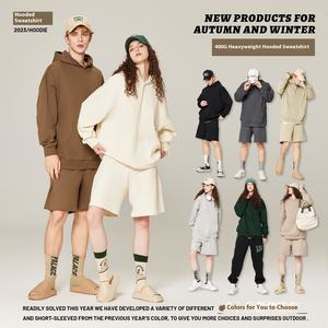 RS400 <b>Men's</b> Autumn Oversized Hooded Jacket Pants Shorts Set Fleece Suit 100% Cotton Heavyweight Anti-Pilling Full Length Readily - Product Image 2