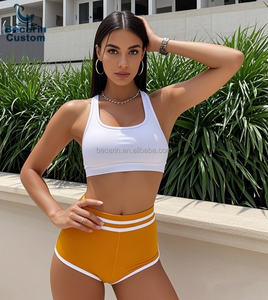 OEM الموضة عالية مطاطي سلس اليوغا 5 قطع مجموعة مع سترة اللياقة البدنية تجريب الملابس شعار مخصص طماق وحمالة الصدر - Product Image 1