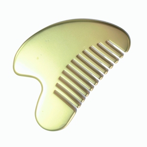 Planche de massage Gua Sha en alliage de zinc doré, à surface dentelée et profilée, outil de massage en métal. - Product Image 5