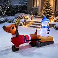 Saucisson gonflable de 2,4 m en forme de chien tirant un lâche et transportant une figurine de bonhomme de neige avec lumières LED pour décoration extérieure de jardin