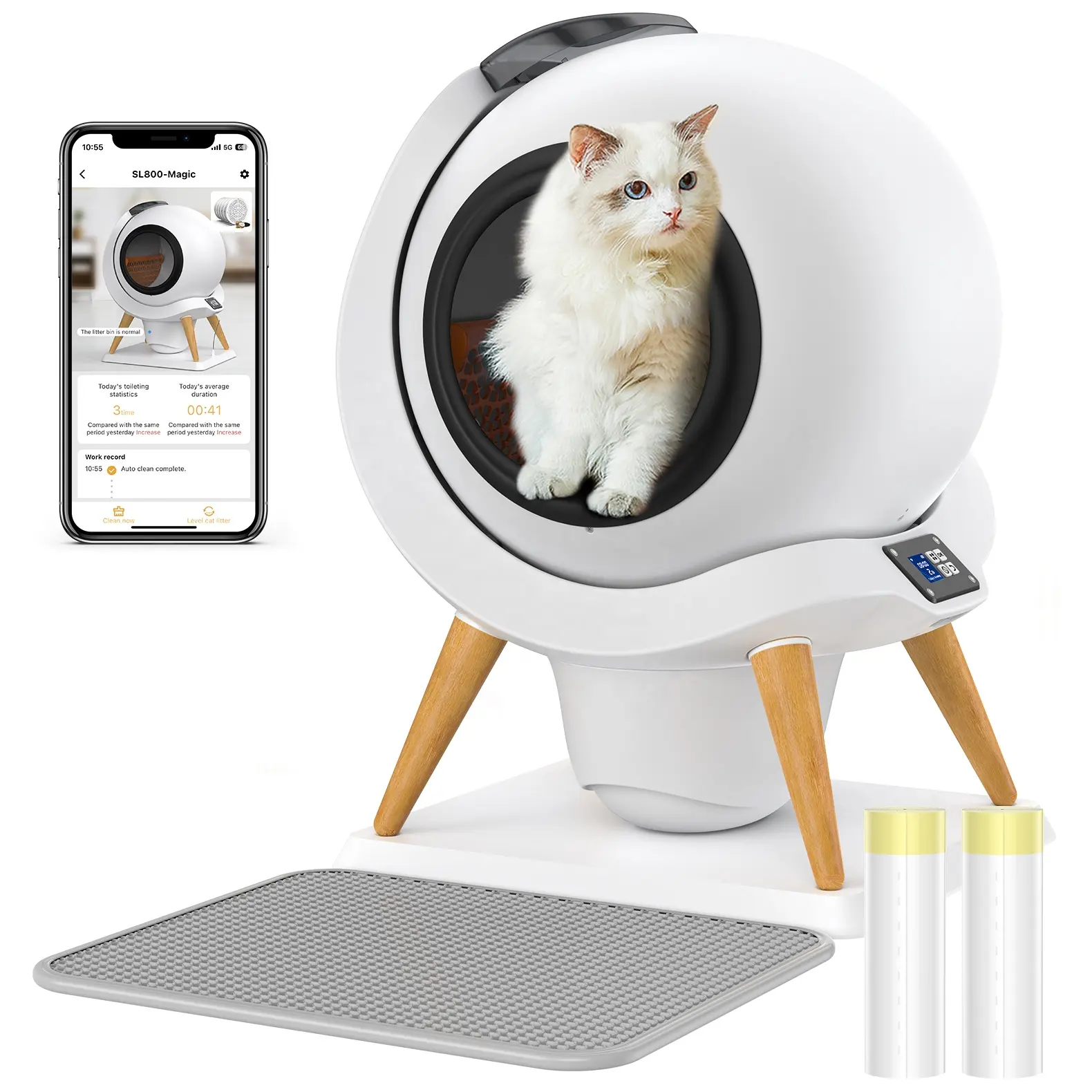 Kotak kotoran kucing otomatis, Toilet kucing pintar dengan kontrol aplikasi untuk berbagai kucing versi Global pelindung madu