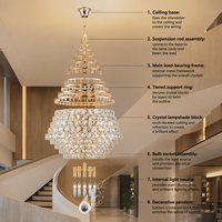 Lustre en cristal moderne de luxe, design personnalisé pour salle de banquet, villa, hall d'hôtel, escalier duplex, projet de lustre