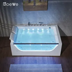 Kaca depan dengan LED 3 sisi Rok sudut shower saudi kamar mandi jakuzi spa pusaran air dewasa bak mandi panas akrilik hidro bak mandi pijat