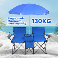 Chaise de plage double portable, pliable, en tissu Oxford, pour deux personnes, camping en plein air, pare-soleil, glacière avec parasol