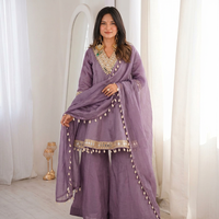 Ensemble Kurti Sharara court en soie et mousseline avec broderies miroir, style ethnique indien, collection de créateur, 3 pièces, Salwar Kameez pakistanais, vente en gros