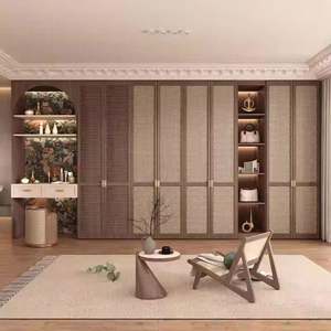 Armario de Madera Negro de Lujo para Dormitorio, Mueble de Madera con Puerta de Vidrio Tejido de Ratán - Product Image 3