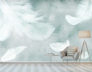 Murale murale en plumes multicolores, personnalisée, 3D, imperméable, en tissu de soie, design moderne, non-collée, pour salon, chambre à coucher, maison - Product Image 4