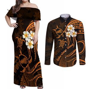 <span class=keywords><strong>Polynésie</strong></span> française chaude <span class=keywords><strong>Tahiti</strong></span> Couples correspondant hors épaule robe chemisier costume à manches longues revers chemise à volants robe ensemble Maxi jupes - Product Image 3