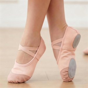 Zapatillas de Ballet de Lona para Niñas con Suela Partida y Tiras Elásticas Cruzadas para Entrenamiento de Danza - Product Image 2