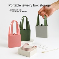 Boîte d'emballage cadeau en carton mat portable avec logo personnalisé pour bracelet, bague, boucles d'oreilles avec tiroir coulissant et poignée en ruban