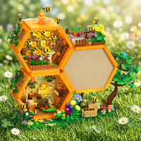 Set de Bloques de Construcción de Casa de Abejas, Modelo de Ladrillo Hexagonal de Panal de Abeja para Jardín con Abejas, Flores y Árbol, Decoración Arquitectónica DIY, Regalo