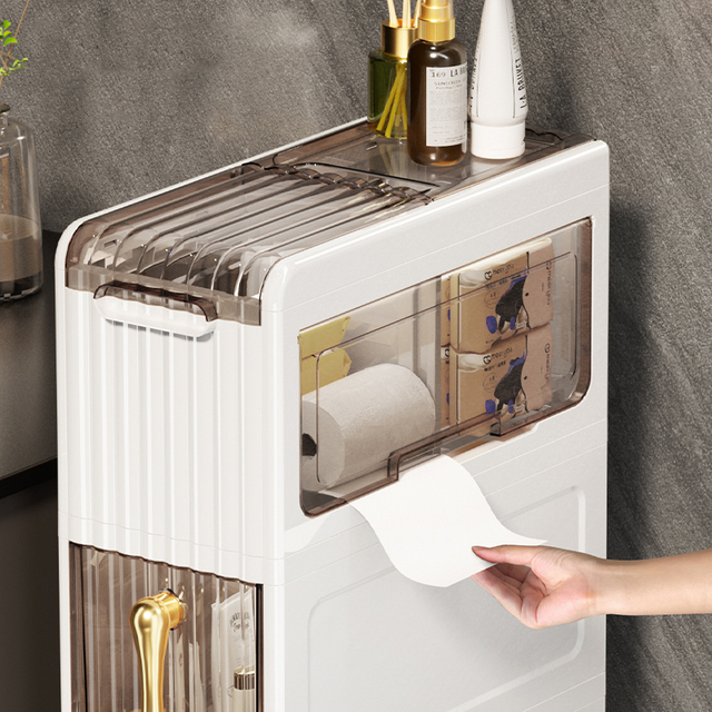 WANUO 4-Tier Narrow Plastic Drawer Cabinet 18.5cm Length Bathroom Vertical Slim Storage Cabinet with Wheels