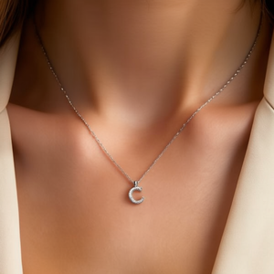 Collana con Ciondolo a Forma di Lettera C con Diamante, in Acciaio Inossidabile, Stile Collare da 6mm - Product Image 2