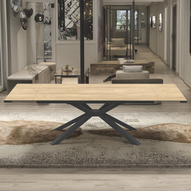 Europe Market 12mm Ceramic Stone Modern Extension Dining Table Set with 6 Seater OAK Wood Table Top Home Kitchen Furniture