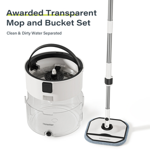 Homettler - Juego de Mopa y Cubeta Transparente con Separación de Agua Limpia y Sucia, Mopa Giratoria 360° con Escurridor para Todo Tipo de Pisos - Product Image 1