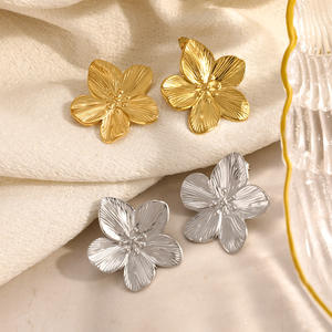 Flower Stud <b>Earrings</b> Gold Plated Zinc Alloy Stainless Steel <b>Post</b> For Women Fashion Jewelry EH11251G - Product Image 4