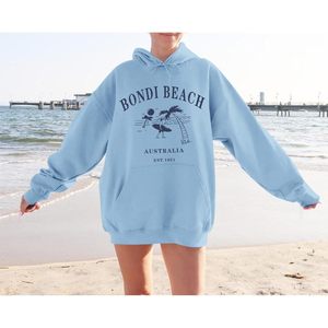 เสื้อฮู้ดโอเวอร์ไซส์ลายกราฟิกสำหรับผู้หญิง พิมพ์ลาย Bondi Beach เสื้อสเวตเชิ้ตลำลอง แขนยาว ผ้าถัก ระบายอากาศได้ดี สไตล์ออสเตรเลีย - Product Image 4