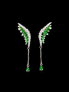 Orecchini Pendenti a Forma di Ali in Argento 925 con Cristallo Verde, Gioielli da Festa per Donne - Product Image 2