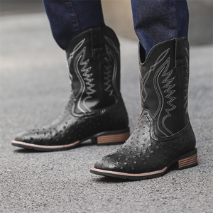 Wholesale Cheap Men's PU Cowboy Boots Slip-On <b>Autumn</b> Comfortable Midi Fashion Design Mexico Style - Product Image 3