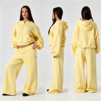 Ensemble de survêtement 2 pièces en molleton bouclette avec logo personnalisé, veste à capuche et pantalon évasé taille haute, survêtement d'automne pour femme