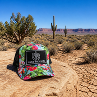 Casquette Trucker Sportive 5 Panneaux Personnalisée à Sublimation Florale Tropicale Cactus, Dos en Maille Respirante, Patch Brodé, Casquette Snapback OEM
