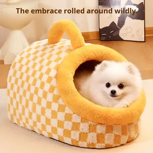 Cat <b>Nest</b> Four Seasons Universal Semi Enclosed Safety Cotton Grid Detachable and Washable Cat and Dog <b>Bed</b> Pet Supplies - Product Image 2