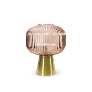 Lampada Led Lumia in Vetro Rosa con Base in Metallo Dorato 22x26 Cm - Product Image 1