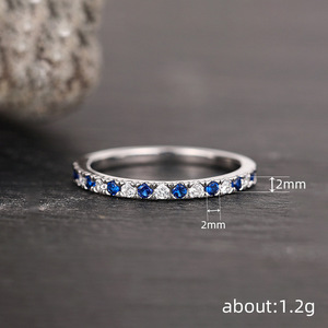 Anillo de compromiso de plata 925 con zafiro y diamantes para mujer, corte brillante redondo, engaste de canal, conjunto de joyería fina T0588 - Product Image 4