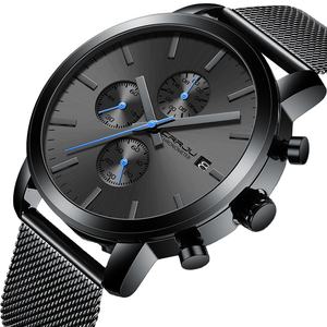 All-match Daily Commute Three-eye Chronograph <b>Watch</b> Black Dial Mesh Band 3BAR <b>waterproof</b> Calendar <b>Men</b> Quartz <b>Watch</b> wholesale - Product Image 1