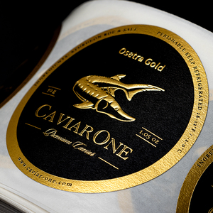 Carta testurizzata impermeabile su misura caviale congelato in rilievo 3D in lamina d'oro personalizzato alta rotonda etichette adesive per caviale - Product Image 2