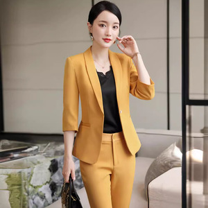 Women's Professional Two Piece Suit Set Solid Color Polyester Satin Anti Wrinkle Work Clothes Spring Summer Autumn - Product Image 2