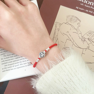 S925 Sterling <b>Silver</b> Red String Bracelet With Pony <b>Charm</b> Bead Adjustable Unisex Everyday Wear - Product Image 3