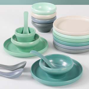 Nordic Melamine Tableware Set Small Bowl Plate <b>Spoon</b> For Hotel Restaurant Daily Use Solid Color Round Design - Product Image 4