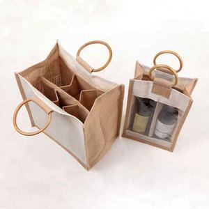Sac en jute écologique pour vin naturel avec fenêtre, sac de shopping en toile de jute durable - Product Image 5